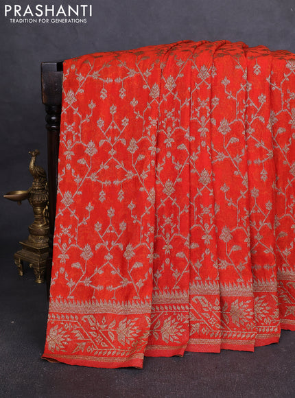 Banarasi Art Georgette Saree orange with allover thread & zari weaves and woven border