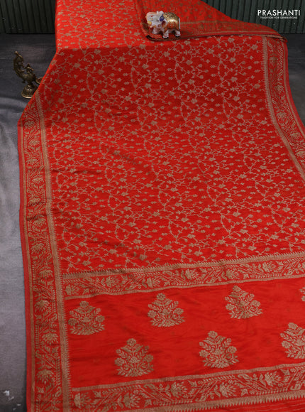 Banarasi Art Georgette Saree orange with allover thread & zari weaves and woven border