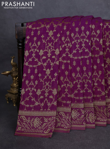 Banarasi Art Georgette Saree purple with allover thread & zari weaves and woven border
