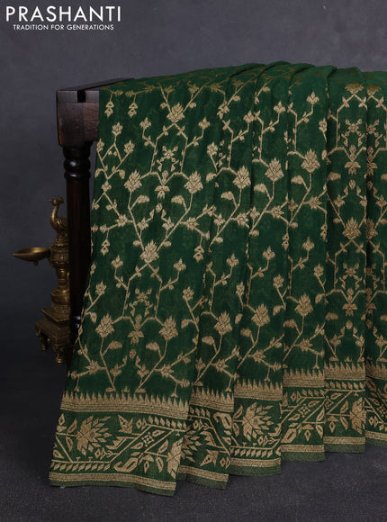 Banarasi Art Georgette Saree bottle green with allover thread & zari weaves and woven border