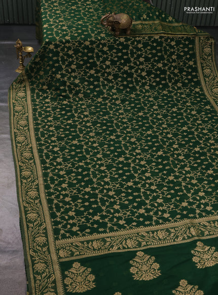 Banarasi Art Georgette Saree bottle green with allover thread & zari weaves and woven border