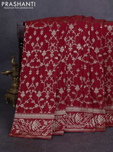 Banarasi Art Georgette Saree red with allover thread & zari weaves and woven border