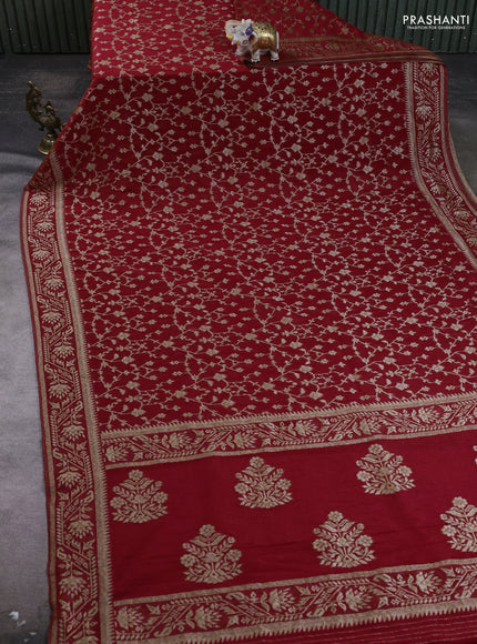 Banarasi Art Georgette Saree red with allover thread & zari weaves and woven border