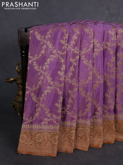 Banarasi Art Georgette Saree lavender and dark mustard with allover thread & zari weaves and woven border