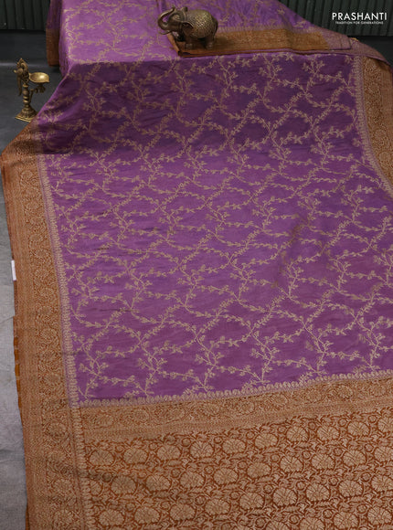 Banarasi Art Georgette Saree lavender and dark mustard with allover thread & zari weaves and woven border