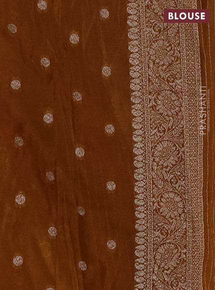 Banarasi Art Georgette Saree lavender and dark mustard with allover thread & zari weaves and woven border