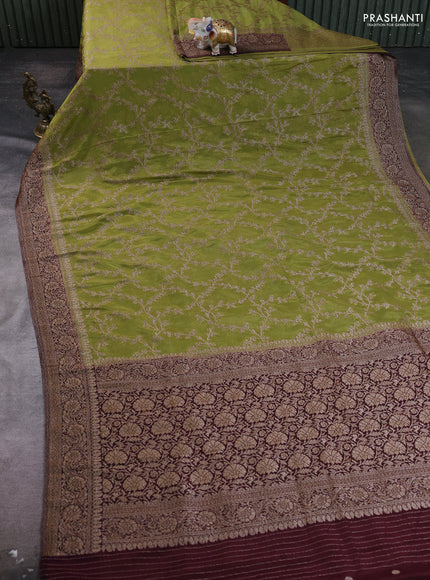 Banarasi Art Georgette Saree light green and wine shade with allover thread & zari weaves and woven border