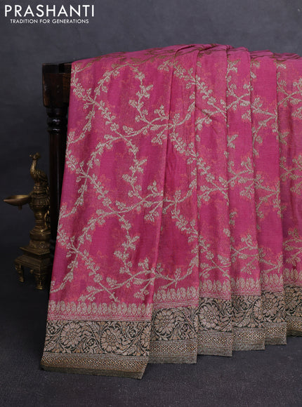 Banarasi Art Georgette Saree pastel pink and bottle green with allover thread & zari weaves and woven border