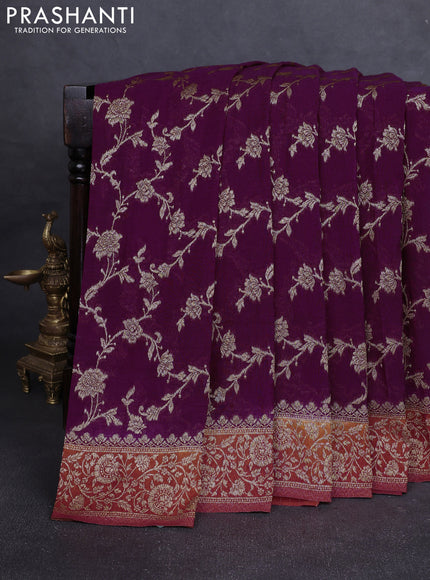 Banarasi Art Georgette Saree wine shade and orange with allover thread & zari weaves and woven border