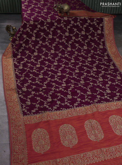 Banarasi Art Georgette Saree wine shade and orange with allover thread & zari weaves and woven border