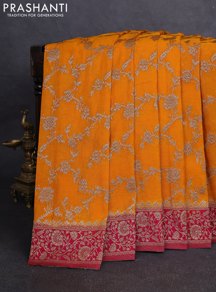 Banarasi Art Georgette Saree mango yellow and pink with allover thread & zari weaves and woven border