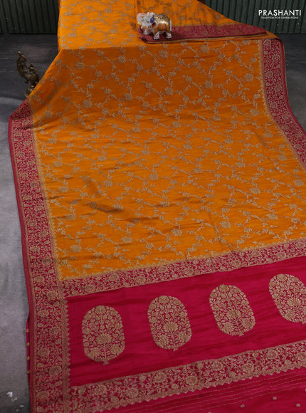 Banarasi Art Georgette Saree mango yellow and pink with allover thread & zari weaves and woven border
