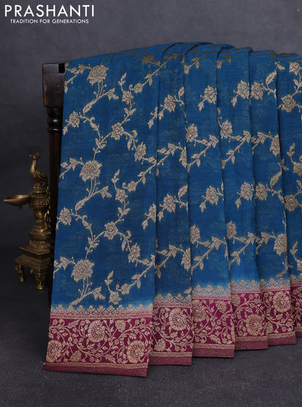 Banarasi Art Georgette Saree peacock blue and wine shade with allover thread & zari weaves and woven border