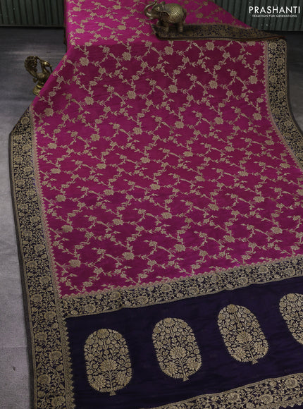 Banarasi Art Georgette Saree pink and navy blue with allover thread & zari weaves and woven border