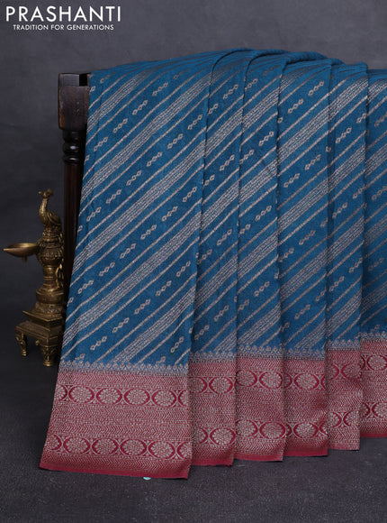 Banarasi Art Georgette Saree peacock blue and wine shade with allover thread & zari weaves and woven border