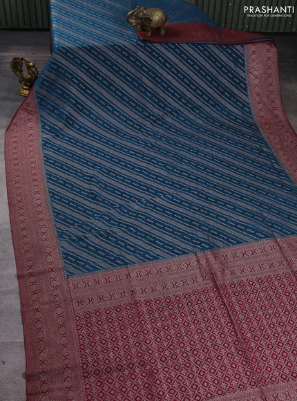 Banarasi Art Georgette Saree peacock blue and wine shade with allover thread & zari weaves and woven border