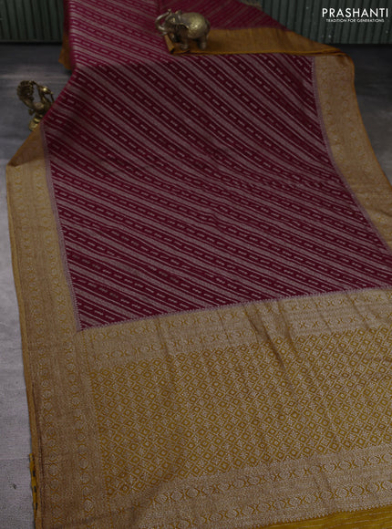 Banarasi Art Georgette Saree maroon and dark mustard with allover thread & zari weaves and woven border
