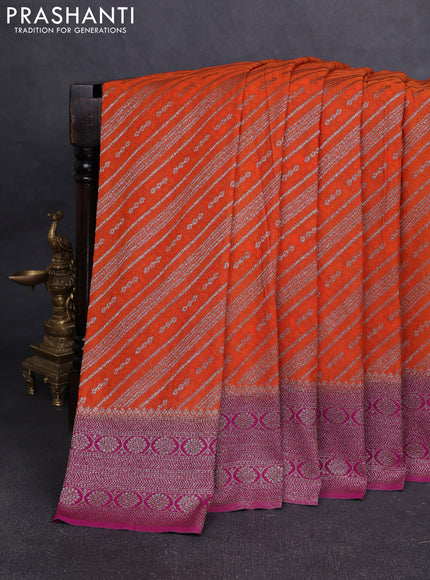 Banarasi Art Georgette Saree orange and dark magenta pink with allover thread & zari weaves and woven border