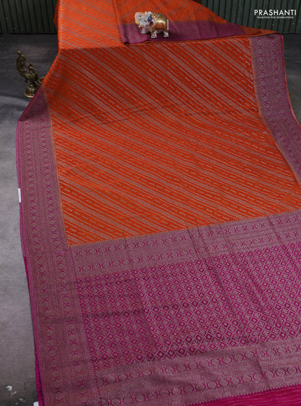 Banarasi Art Georgette Saree orange and dark magenta pink with allover thread & zari weaves and woven border