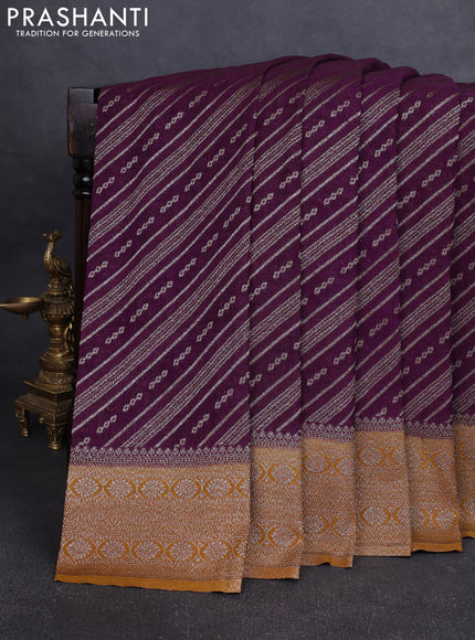 Banarasi Art Georgette Saree deep purple and dark mustard with allover thread & zari weaves and woven border