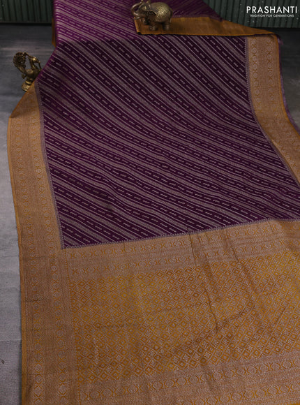 Banarasi Art Georgette Saree deep purple and dark mustard with allover thread & zari weaves and woven border