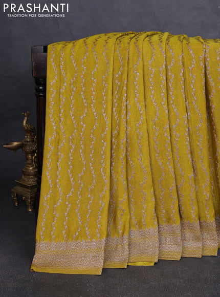 Banarasi Art Georgette Saree lime green with allover thread & zari weaves and woven border