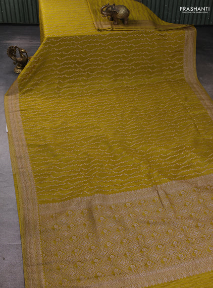 Banarasi Art Georgette Saree lime green with allover thread & zari weaves and woven border