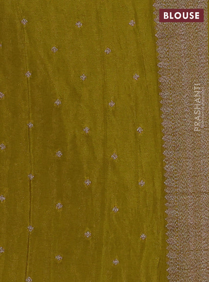 Banarasi Art Georgette Saree lime green with allover thread & zari weaves and woven border