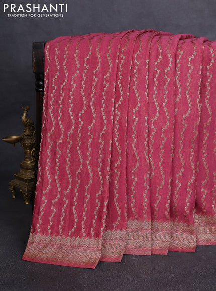 Banarasi Art Georgette Saree dark peach with allover thread & zari weaves and woven border