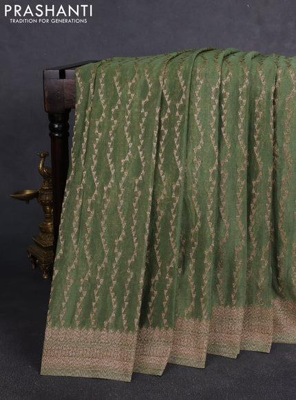 Banarasi Art Georgette Saree pastel green with allover thread & zari weaves and woven border