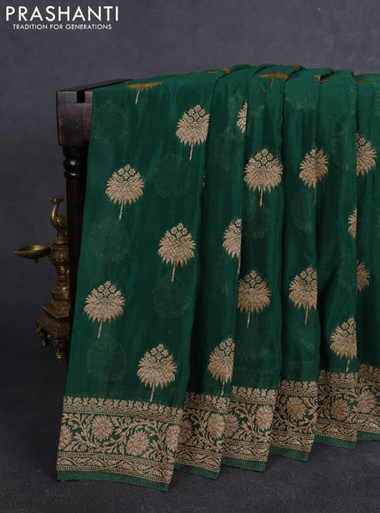 Banarasi Art Georgette Saree bottle green with woven buttas and woven border