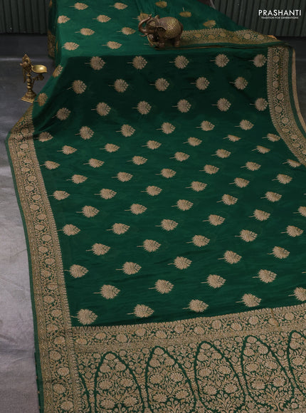 Banarasi Art Georgette Saree bottle green with woven buttas and woven border