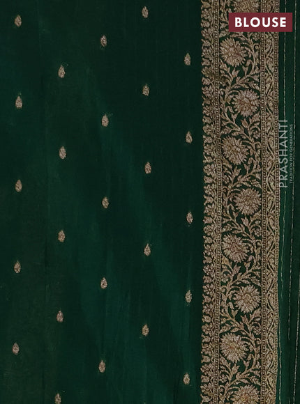 Banarasi Art Georgette Saree bottle green with woven buttas and woven border