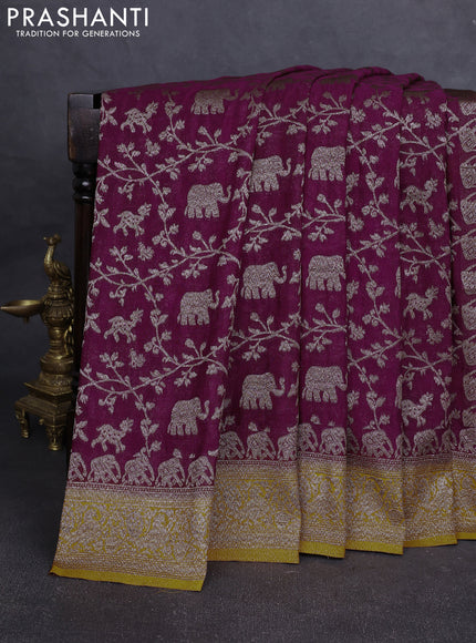 Banarasi Art Georgette Saree purple and orange with allover thread & zari weaves and woven border
