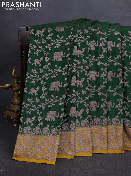 Banarasi Art Georgette Saree bottle green and mustard yellow with allover thread & zari weaves and woven border