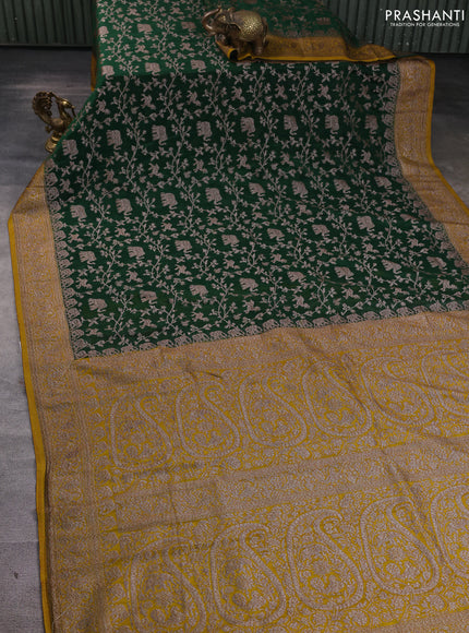 Banarasi Art Georgette Saree bottle green and mustard yellow with allover thread & zari weaves and woven border