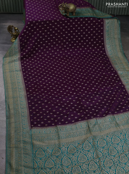 Banarasi Art Georgette Saree deep purple and teal green with woven buttas and woven border