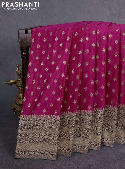 Banarasi Art Georgette Saree pink and jamun shade with woven buttas and woven border