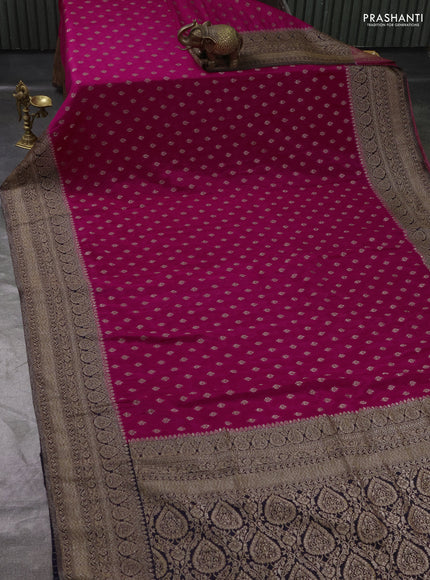 Banarasi Art Georgette Saree pink and jamun shade with woven buttas and woven border