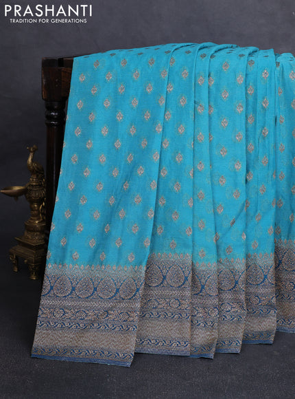 Banarasi Art Georgette Saree light blue and peacock blue with woven buttas and woven border