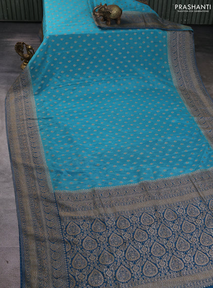 Banarasi Art Georgette Saree light blue and peacock blue with woven buttas and woven border