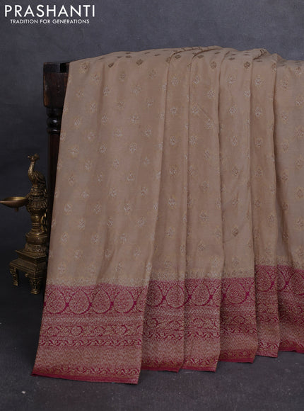 Banarasi Art Georgette Saree beige and dark magenta pink with woven buttas and woven border