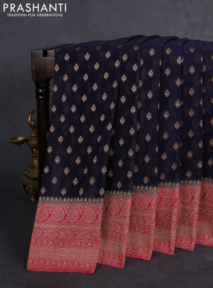 Banarasi Art Georgette Saree navy blue and pink with woven buttas and woven border
