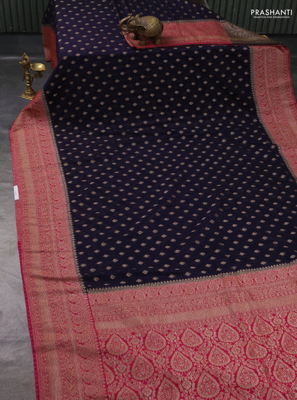 Banarasi Art Georgette Saree navy blue and pink with woven buttas and woven border
