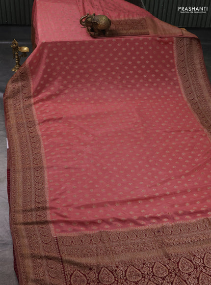 Banarasi Art Georgette Saree peach and wine shade with woven buttas and woven border