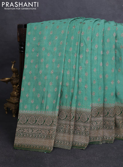 Banarasi Art Georgette Saree teal green and green with woven buttas and woven border