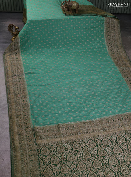 Banarasi Art Georgette Saree teal green and green with woven buttas and woven border