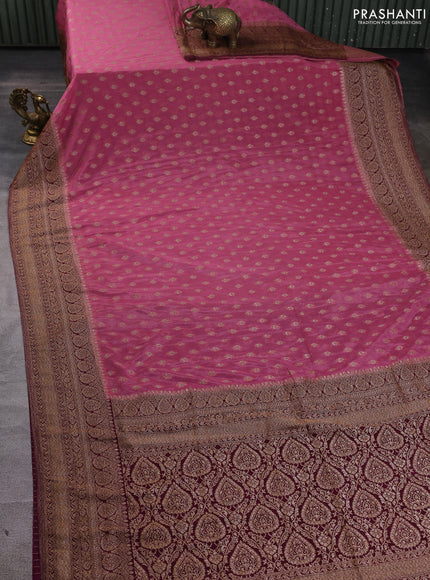 Banarasi Art Georgette Saree mauve pink and purple with woven buttas and woven border