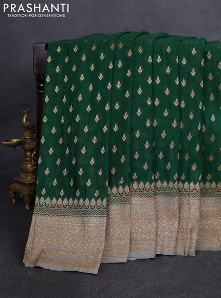 Banarasi Art Georgette Saree bottle green and grey with woven buttas and woven border