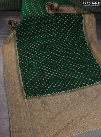Banarasi Art Georgette Saree bottle green and grey with woven buttas and woven border